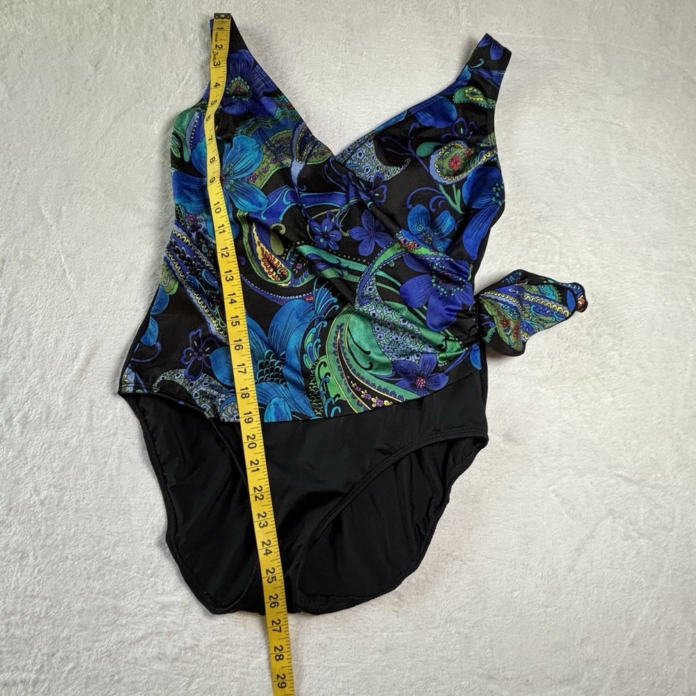 longitude swimsuit Size 10 One Piece Green Floral And Paisley Print Sarong Front - Picture 3 of 9